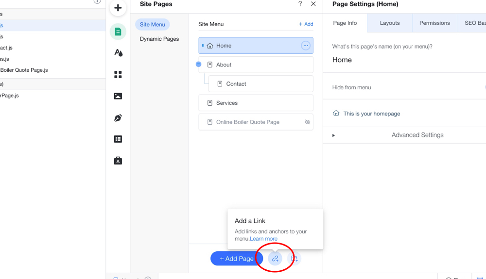 Wix add menu link
