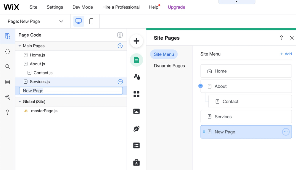 Wix add new page added