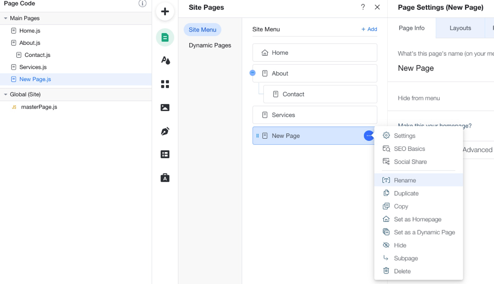 Wix rename page